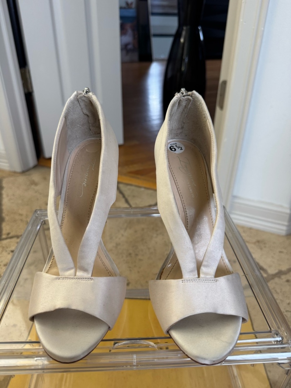 Women's Cream Satin Open-Toe Moccasin Heels